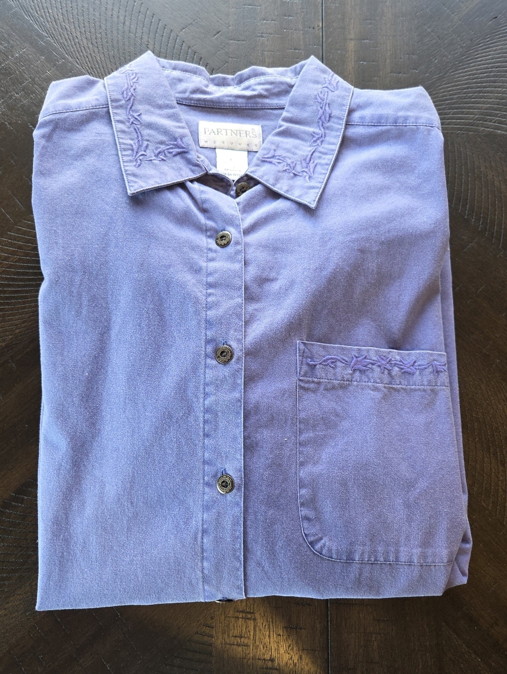 VTG Mervyn’s Partners Lavender Embroidered Denim Button Down Shirt - Large
